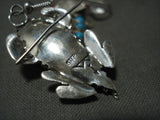 Important Benny Yazzie Toad Turquoise Coral Native American Jewelry Silver Earrings-Nativo Arts