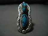 Important Blue Thunder Turquoise Vintage Native American Jewelry Navajo Sterling Silver Ring Old-Nativo Arts