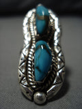 Important Blue Thunder Turquoise Vintage Native American Jewelry Navajo Sterling Silver Ring Old-Nativo Arts