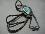 Important Blue Warrior Turquoise Vintage Native American Jewelry Navajo Sterling Silver Bolo Tie Old-Nativo Arts