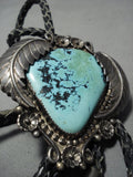 Important Blue Warrior Turquoise Vintage Native American Jewelry Navajo Sterling Silver Bolo Tie Old-Nativo Arts
