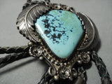 Important Blue Warrior Turquoise Vintage Native American Jewelry Navajo Sterling Silver Bolo Tie Old-Nativo Arts