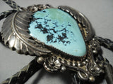 Important Blue Warrior Turquoise Vintage Native American Jewelry Navajo Sterling Silver Bolo Tie Old-Nativo Arts