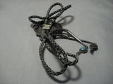 Important Blue Warrior Turquoise Vintage Native American Jewelry Navajo Sterling Silver Bolo Tie Old-Nativo Arts