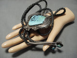 Important Blue Warrior Turquoise Vintage Native American Jewelry Navajo Sterling Silver Bolo Tie Old-Nativo Arts
