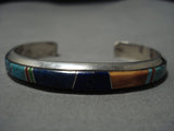 Important Blue Warrior Turquoise Vintage Native American Navajo Sterling Silver Bracelet Old-Nativo Arts