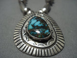Important Blue Wind Turquoise!! Vintage Native American Jewelry Navajo Sterling Silver Necklace Old-Nativo Arts