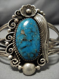 Important Blue Wind Turquoise Vintage Native American Navajo Sterling Silver Bracelet Old-Nativo Arts