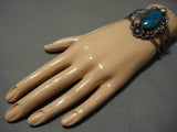 Important Blue Wind Turquoise Vintage Native American Navajo Sterling Silver Bracelet Old-Nativo Arts