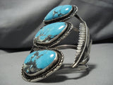 Important Blue Wind Turquoise Vintage Native American Navajo Sterling Silver Bracelet Old Cuff-Nativo Arts