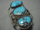 Important Blue Wind Turquoise Vintage Native American Navajo Sterling Silver Bracelet Old Cuff-Nativo Arts
