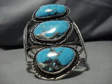 Important Blue Wind Turquoise Vintage Native American Navajo Sterling Silver Bracelet Old Cuff-Nativo Arts