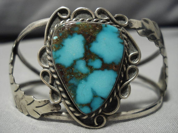 Important Blue Wind Turquoise Vintage Native American Navajo Sterling Silver Bracelet Old-Nativo Arts