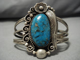 Important Blue Wind Turquoise Vintage Native American Navajo Sterling Silver Bracelet Old-Nativo Arts