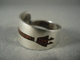 Important Ceremonial Vintage Navajo 'Yei' Coral Native American Jewelry Silver Ring-Nativo Arts