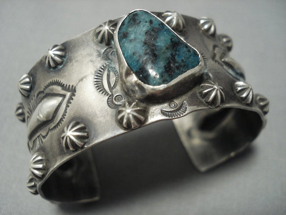 Important Chee Family Vintage Navajo Green Turquoise Sterling Native American Jewelry Silver Bracelet-Nativo Arts