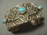 Important Chee Family Vintage Navajo Tufa Cast Native American Jewelry Silver Star Turquoise Bracelet-Nativo Arts