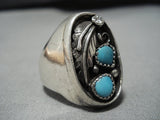 Important Chris Yazzie Vintage Native American Navajo Turquoise Sterling Silver Ring Old-Nativo Arts