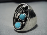 Important Chris Yazzie Vintage Native American Navajo Turquoise Sterling Silver Ring Old-Nativo Arts