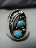Important Chris Yazzie Vintage Native American Navajo Turquoise Sterling Silver Ring Old-Nativo Arts