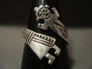 Important Cultural Vintage Navajo *yei* Adjustable Native American Jewelry Silver Ring-Nativo Arts