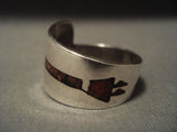 Important Cultural Vintage Navajo Yei Native American Jewelry Silver Coral Ring-Nativo Arts
