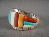 Important David Tune Navajo Turquoise Coral Native American Jewelry Silver Ring-Nativo Arts