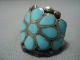 Important Dishta Vintage Native American Jewelry Zuni Turquoise Flower Sterling Silver Ring Old-Nativo Arts