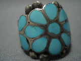 Important Dishta Vintage Native American Jewelry Zuni Turquoise Flower Sterling Silver Ring Old-Nativo Arts