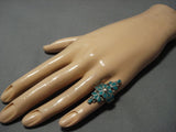 Important Earlier Vintage Native American Jewelry Zuni Dishta Turquoise Inlay Sterling Silver Ring Old-Nativo Arts