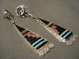 Important Eldred Martinez Zuni Turquoise Native American Jewelry Silver Earrings-Nativo Arts