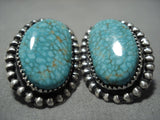 Important Fabulous Native American Navajo Jeanette Dale Sterling Silver #8 Turquoise Earrings-Nativo Arts