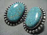Important Fabulous Native American Navajo Jeanette Dale Sterling Silver #8 Turquoise Earrings-Nativo Arts