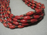 Important 'Footbacll Coral' Yazzie Navajo Coral Sterling Native American Jewelry Silver Necklace-Nativo Arts