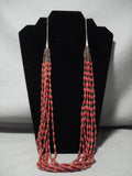 Important 'Footbacll Coral' Yazzie Navajo Coral Sterling Native American Jewelry Silver Necklace-Nativo Arts