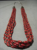 Important 'Footbacll Coral' Yazzie Navajo Coral Sterling Native American Jewelry Silver Necklace-Nativo Arts