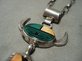 Important Frank Yellowhorse Vintage Navajo Turquoise Native American Jewelry Silver Feather Necklace-Nativo Arts