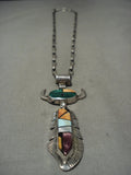 Important Frank Yellowhorse Vintage Navajo Turquoise Native American Jewelry Silver Feather Necklace-Nativo Arts