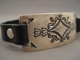 Important Gary Reeves Vintage Navajo Sterling Native American Jewelry Silver Leather Bracelet-Nativo Arts