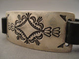 Important Gary Reeves Vintage Navajo Sterling Native American Jewelry Silver Leather Bracelet-Nativo Arts