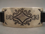 Important Gary Reeves Vintage Navajo Sterling Native American Jewelry Silver Leather Bracelet-Nativo Arts