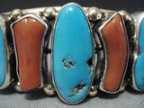 Important Guild Navajo Coral Turquoise Sterling Native American Jewelry Silver Bracelet-Nativo Arts