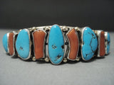 Important Guild Navajo Coral Turquoise Sterling Native American Jewelry Silver Bracelet-Nativo Arts