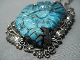 Important Hand Carved Turquoise Vintage Navajo Sterling Native American Jewelry Silver Necklace-Nativo Arts