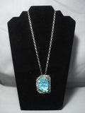 Important Hand Carved Turquoise Vintage Navajo Sterling Native American Jewelry Silver Necklace-Nativo Arts