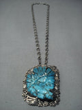 Important Hand Carved Turquoise Vintage Navajo Sterling Native American Jewelry Silver Necklace-Nativo Arts