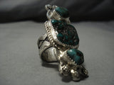 Important Heavy Huge Vintage Native American Jewelry Navajo Candelaria Turquoise Sterling Silver Ring-Nativo Arts