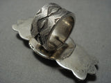 Important Heavy Huge Vintage Native American Jewelry Navajo Candelaria Turquoise Sterling Silver Ring-Nativo Arts