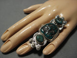 Important Heavy Huge Vintage Native American Jewelry Navajo Candelaria Turquoise Sterling Silver Ring-Nativo Arts