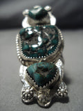 Important Heavy Huge Vintage Native American Jewelry Navajo Candelaria Turquoise Sterling Silver Ring-Nativo Arts
